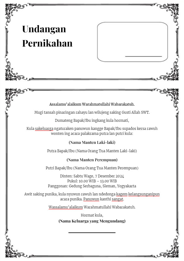 Undangan Pernikahan Bahasa Jawa Word Doc