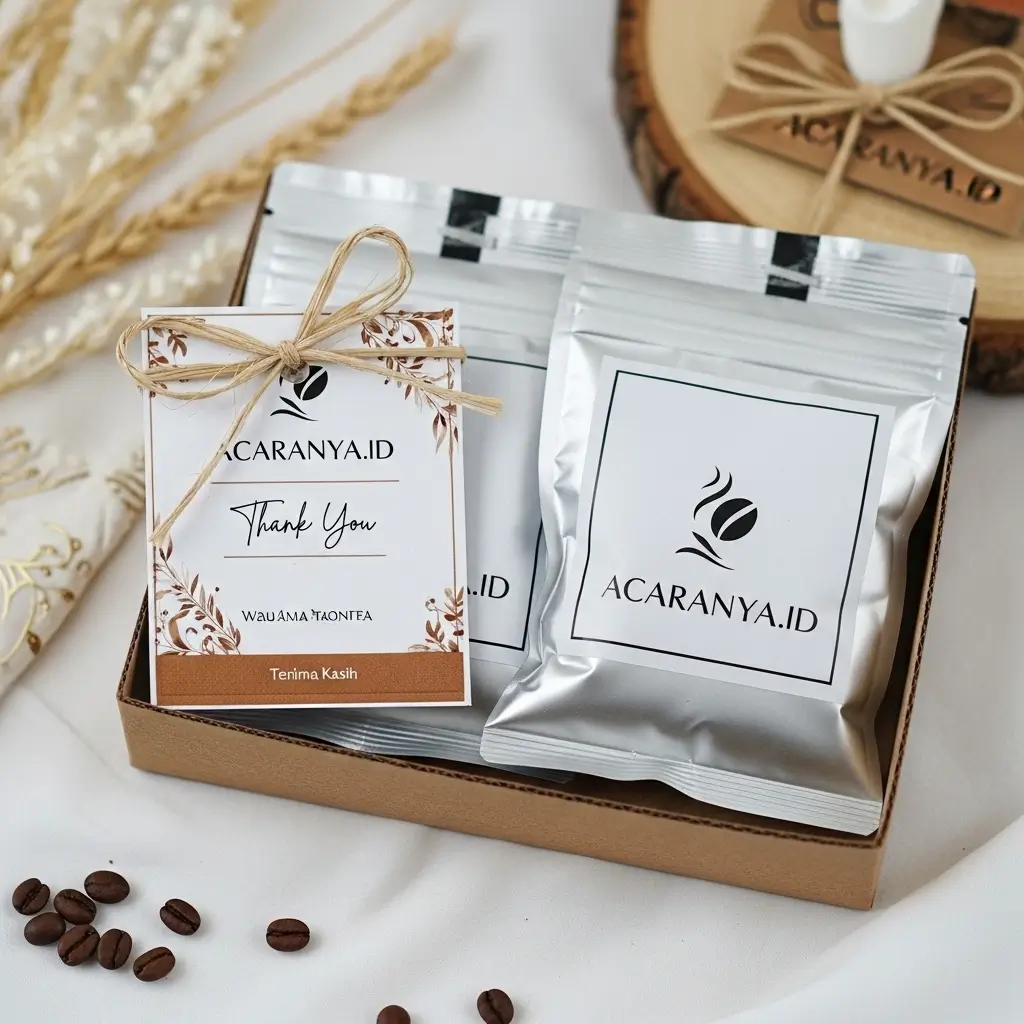 10 Souvenir Pernikahan Harga 2000 yang Unik dan Berkesan 5 souvenir pernikahan harga 2000 Kopi Sachet Plus Kartu Ucapan Mini