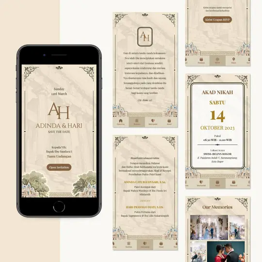 desain undangan pernikahan online digital website tema classic parthenon