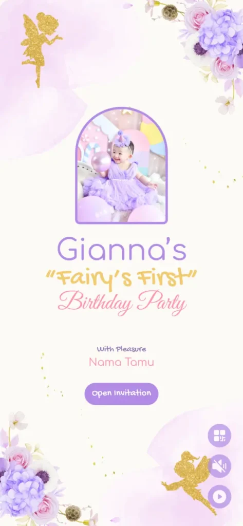 Desain undangan ulang tahun anak tema fairy purple
