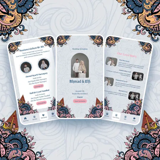 desain undangan pernikahan online digital website tema java blue