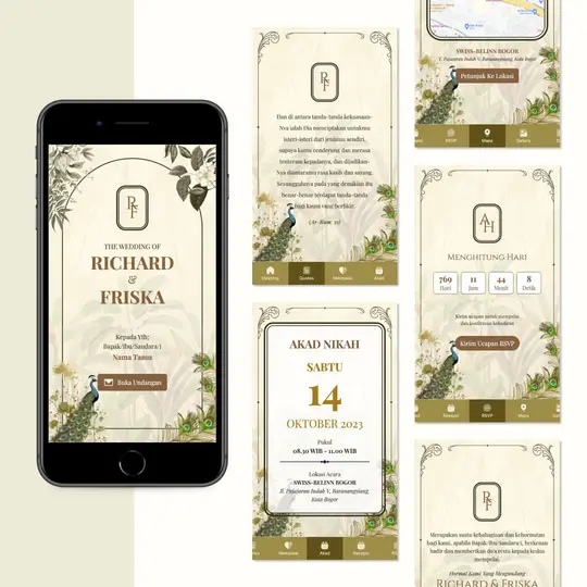 desain undangan pernikahan online digital website tema vintage peacock
