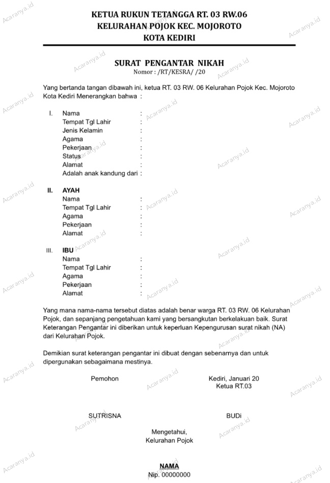 contoh surat pengantar nikah dari RT